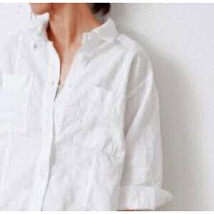 Assembly Label Linen Button Down Shirt Long Sleeve Minimalist White Sz 8